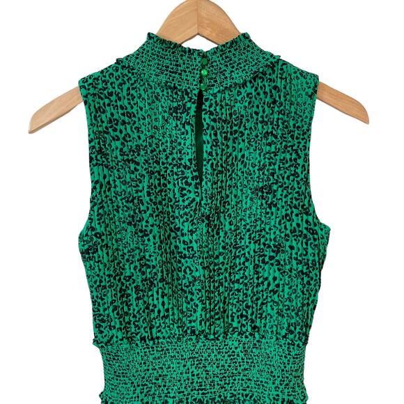 NANETTE LEPORE Women's Pleated Animal Print Smocked Mock Neck Midi Dress Green - Picture 7 of 12